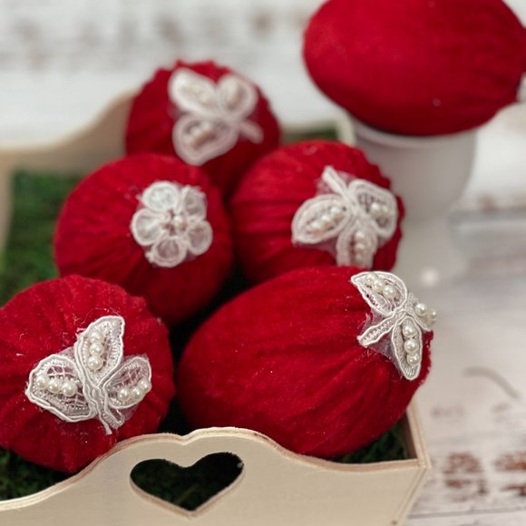 Velvet Set of 6 Easter Egg| Lipstick Red | Valentines Day Vase Filler| Photo - Picture 15 of 16